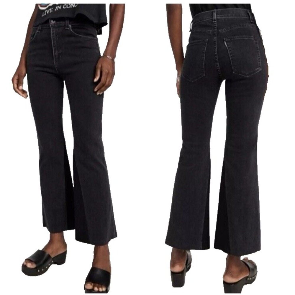 ASKK NY Jeans Womens Stone Black Two Tone Flare Leg Raw Hem High Rise 28 x 28